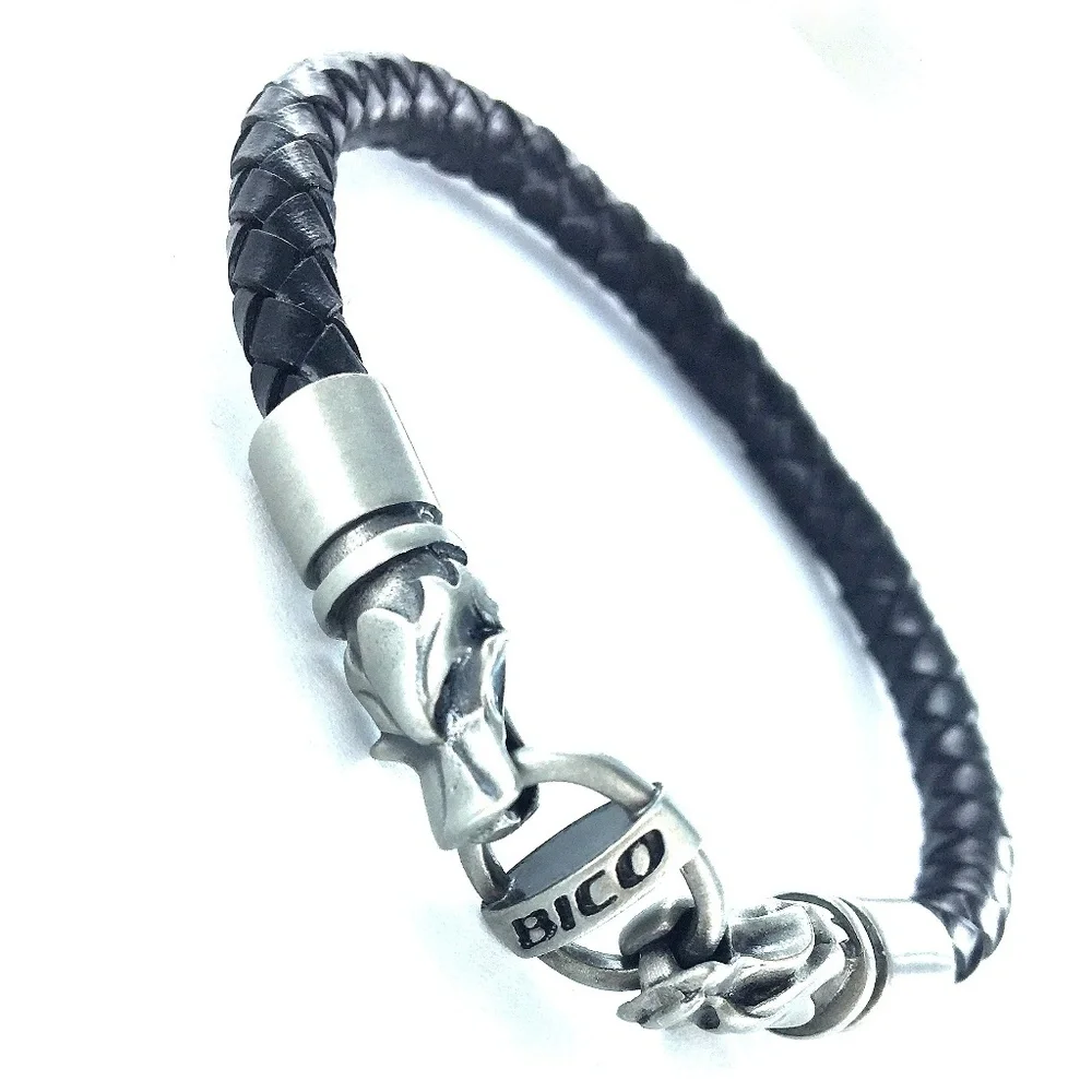 Black or Brown Braided Leather Bracelet for Men